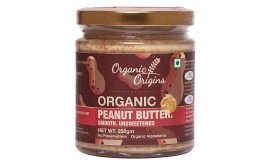 Organic Origins Peanut Butter. Smooth. Unsweetened  Glass Jar  200 grams